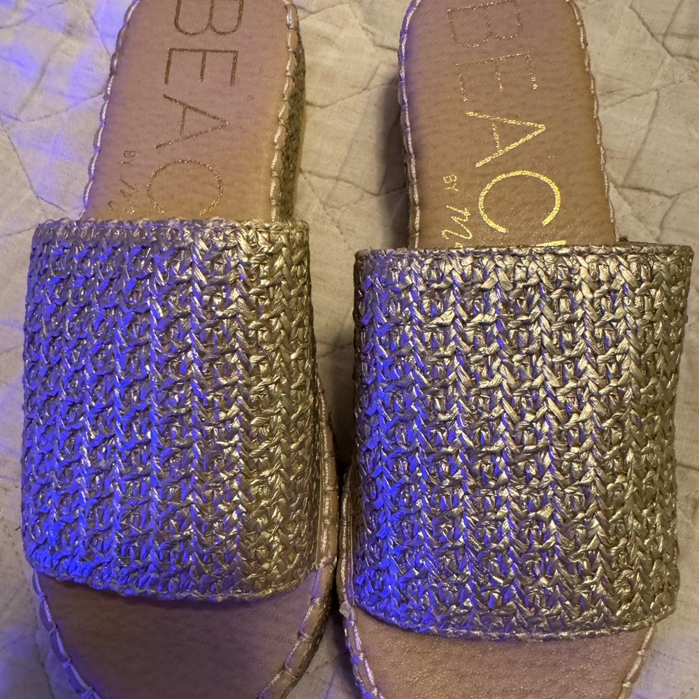 Gold Woven Slide Sandals